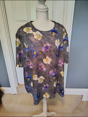 Vintage Southern Lady Floral Polka dot Blouse Plus Size 46 1x/2x 80s 90s